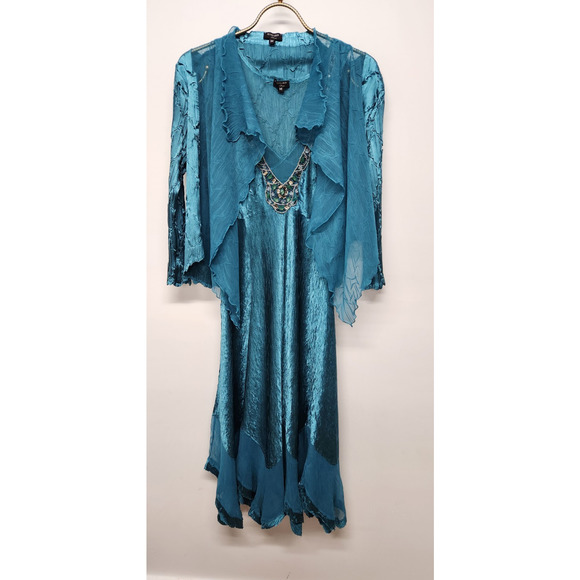 Komarov Women's 2 Piece Teal Chiffon Midi Dress With Matching Jacket, Size Med - Picture 1 of 13